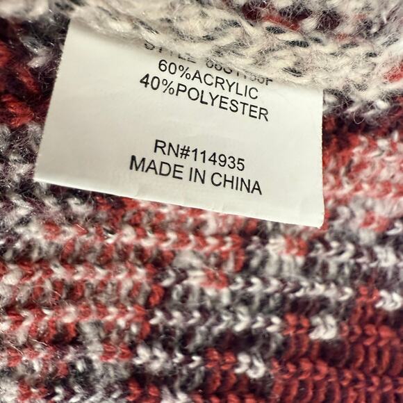 Quinn Womens Long Sleeve Knit Aztec Ethnic Open Cardigan Red/Grey Sweater Small - Picture 8 of 9